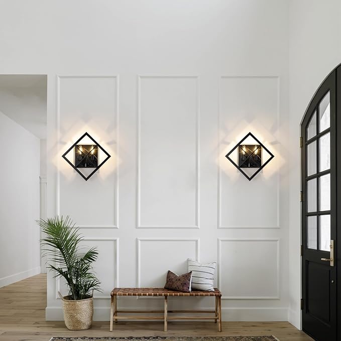 Black Wall Sconces,17.8in Rustic Wall Sconces Mount Lamp Indoor for Living Room Bedroom Bathroom Stairway(E12 Base, Bulbs Not Include 1Pack) Black Marble Texture
