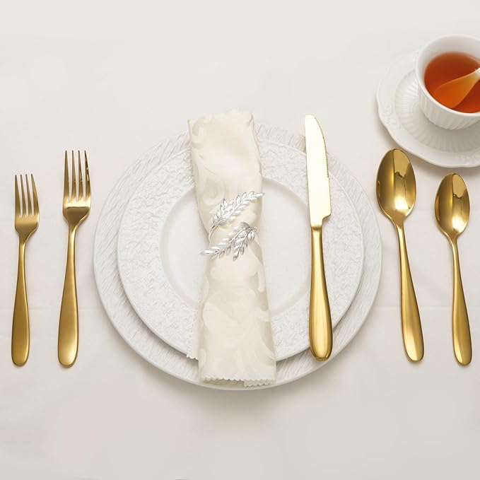 20-Piece Gold Silverware Set, Flatware Set for 4, Food-Grade Stainless Steel Tableware Cutlery Set, Mirror Finished Utensil Sets for Home Restaurant, Forks Spoons and Knives Set, Dishwasher Safe