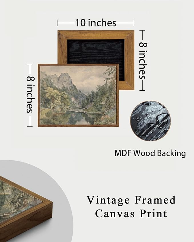 KISSFOX Vintage Framed Wall Art River Valley Landscape Canvas Wall Art Mountain Stream Natural Serene Countryside Paintings Artwork Rustic Art Prints For Bedroom Bathroom Living Room