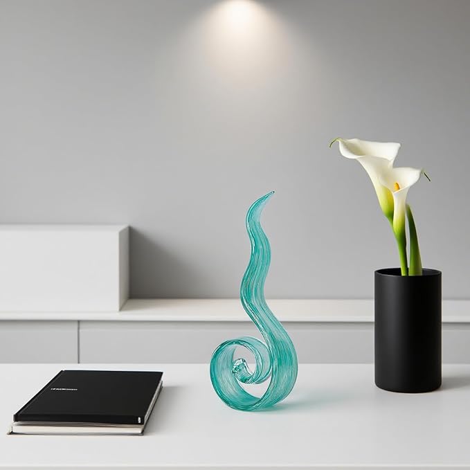 11.4" Tall Hand-Blown Glass Sculpture Murano-Style Sculpture Art Ornament Statue Figurines Home Decor Accent Piece Coastal Ocean Nautical Home Decor,Shelf,TV Stand,Tabletop Centerpieces,Wonderful Gift