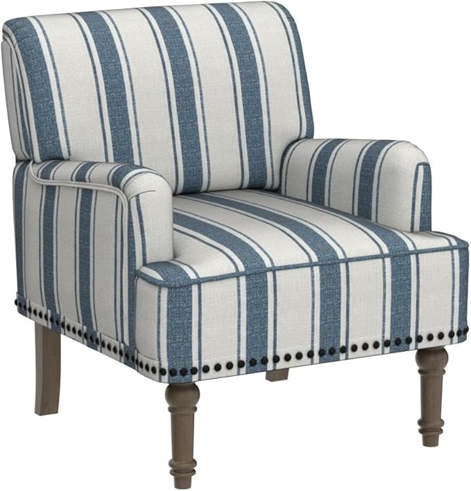 HULALA HOME Modern Armchair with Wooden Legs & Nailhead Trim, Comfy Upholstered Accent Chair for Living Room Bedroom Office(Stripe Pattern, Navy)