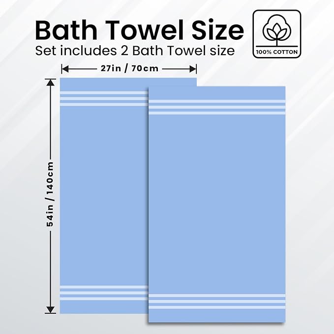 Infinitee Xclusives 100% Cotton Luxury Bath Towels Set of 2 (27x54 Inches) (Eloquent Blue, Bath Towels - Pack 2)