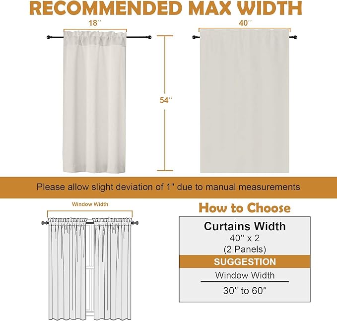 Aiyufeng Natural Short Room Darkening Curtains for Bedroom 54 Inches Long 2 Panels Set, Solid Thermal Insulated, Energy Saving Window Treatment Curtains Blackout Drapes, W40 x L54 Inch, Natural