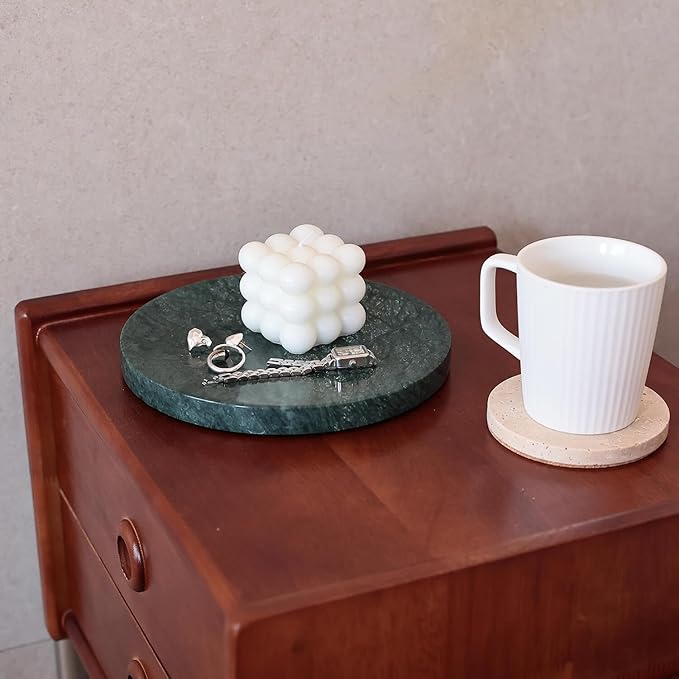 8" Natural Travertine Ring Dish Jewelry Tray for Women Gift - Marble Trinket Dish for Key Earring Nightstand - Candy,Fruit, Nut, Snack Serving Tray for Table, Home Decor (India Green Marble)