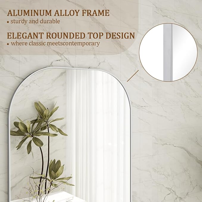 Koonmi Full Length Mirror, 71"x26" Mirror Full Length with Stand, Silver Domed Top Square-Edged Floor Mirror with Aluminum Alloy Frame for Bedroom Living Room