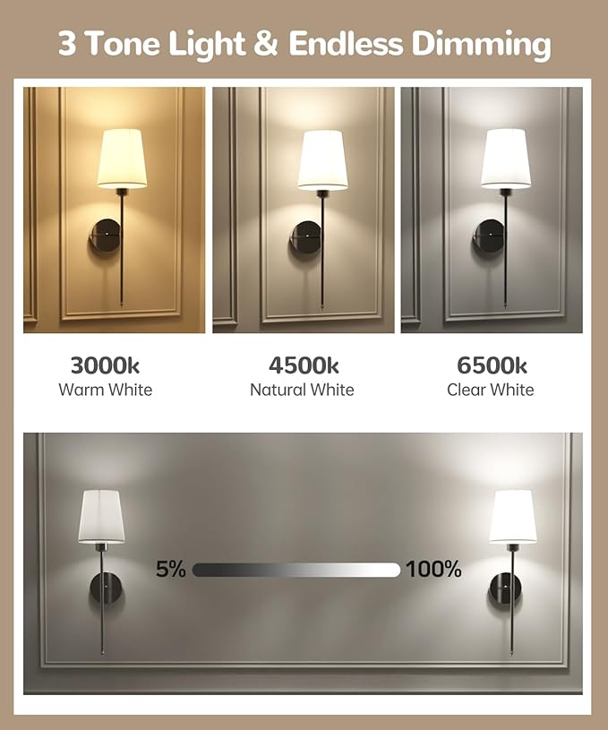 Battery Operated Wall Sconce Set of 2,Rechargeable Wall Lights with Dimmable Detachable Bulbs and Remote,15 Colors Wireless Wall Lamps for Bedroom Living Room Hallway,Nickel(2 Pack)