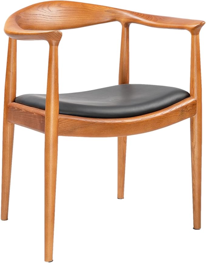 Tomile Upholstered Dining Chair Kennedy Armchair, Mid Century Modern Kitchen & Dining Chairs with PU Leather Cushion Seat, Hans Wegner Elbow Chair for Living Room Bedroom Office (Chestnut Color)
