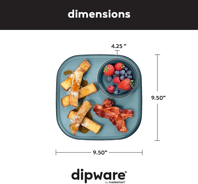 madesmart Dipware Reusable Dining Plate/Serving Tray for Appetizers and Snacks, Food-Safe Appetizer Serving Platter with Removable Dip Bowl, Midnight| (Pack of 6)