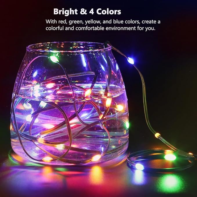 33ft Battery Operated String Lights (2 Pack), 100 LED Fairy String Lights Battery Powered w/Remote & Timer for Indoor Outdoor Christmas Trees Wreath Decoration Bedroom Patio - Multicolor