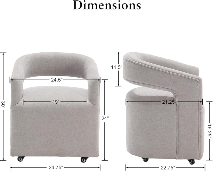 Modern Dining Chair, Upholstered Dining Room Chair with Casters Chenille Fabric Accent Chair for Dining Room Living Room, 1PC, Light Grey