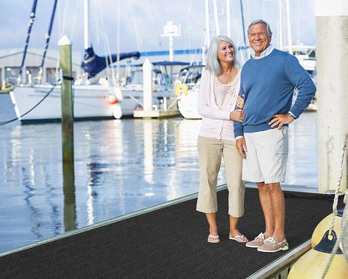 House, Home and More Indoor Outdoor Double-Ribbed Carpet Runner with Skid-Resistant Rubber Backing - Smokey Black - 3 Feet x 30 Feet