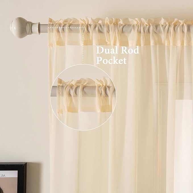 MIULEE 2 Panels Solid Color Sheer Window Curtains Elegant Window Voile Panels/Drapes/Treatment for Bedroom Living Room (54 X 72 Inches Cream Beige)