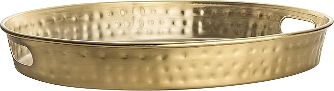 Monarch Abode Hand Hammered Metal Serving Tray with Handles, 17-Inch Brushed Gold Finish– Oval Serving Platter, Large Serving Tray for Party, Fruit Platter, Dessert Trays, Serving Dishes