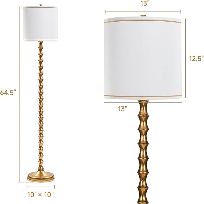 LED Floor Lamp 3-Way Dimmable Farmhouse Standing Lamp Heavy Base Floor Lamp with White Linen Lampshade Tall Pole Reading Lamp Corner Light for Living Room Bedroom Study Room (Black)