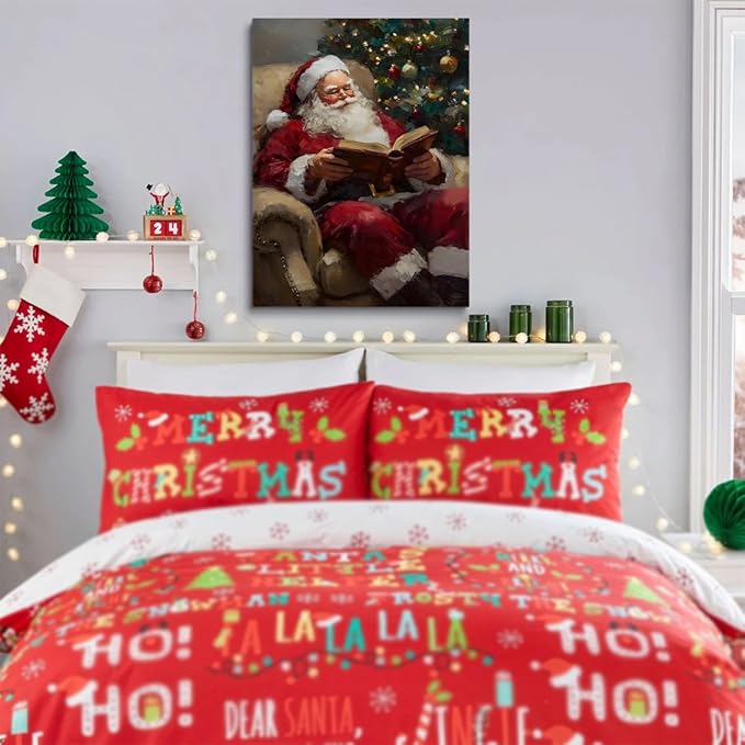 Framed Santa Reading Book Posters Christmas Canvas Print Wall Art Christmas Winter Wall Art Santa Claus Print Holiday Decor 20x30 framed