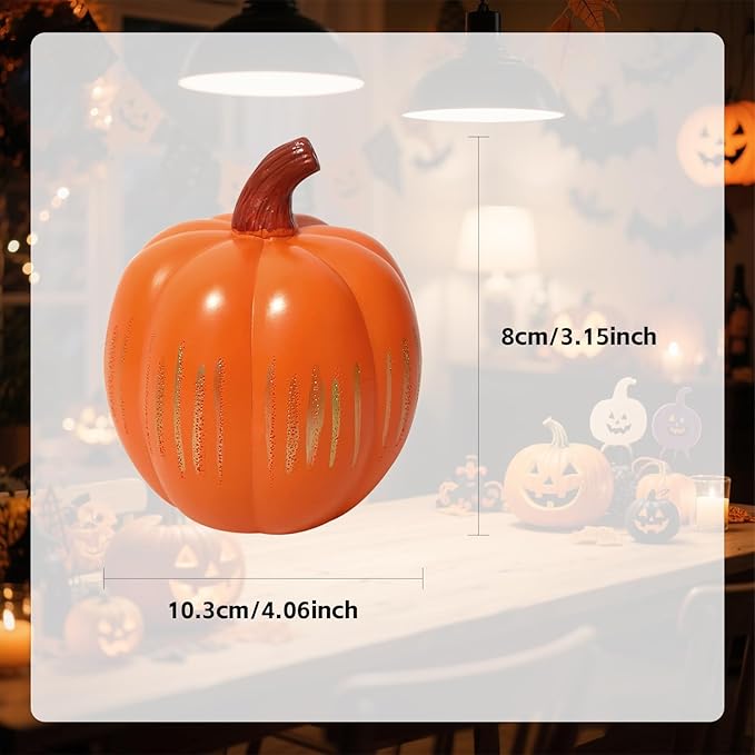 Starry Night Pumpkin, Twinkle Light Resin Pumpkins, One-Button Switch Control, Built-in LED Light, Indoor Glowing Night Light, Halloween Decor for Home (Orange)