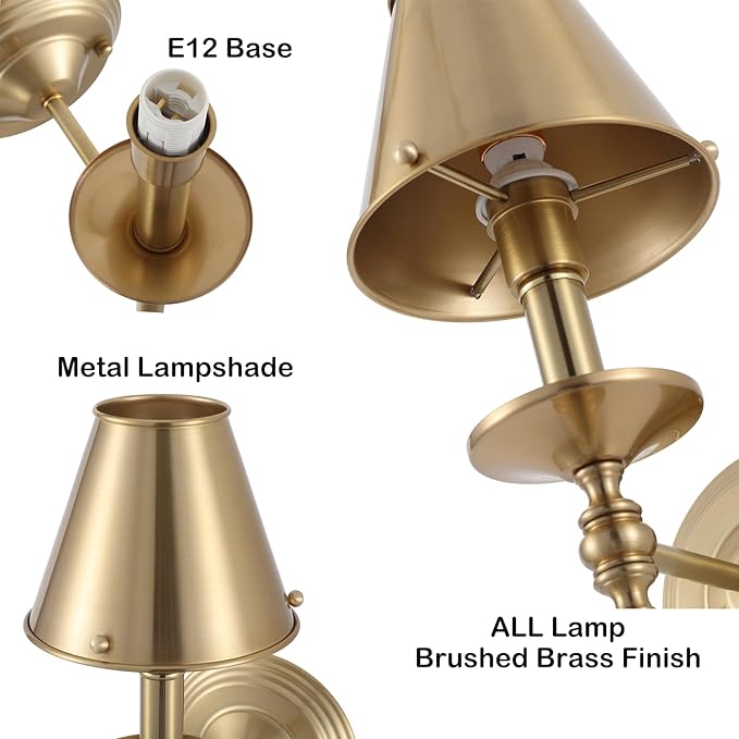 Brushed Brass Wall Sconce Modern Gold Bathroom Wall Lighting Vanity Light Fixtures with Metal Lampshade Industrial Mid Century Wall Mount Lights for Living Room Bedroom Stairs Corridor Mirror