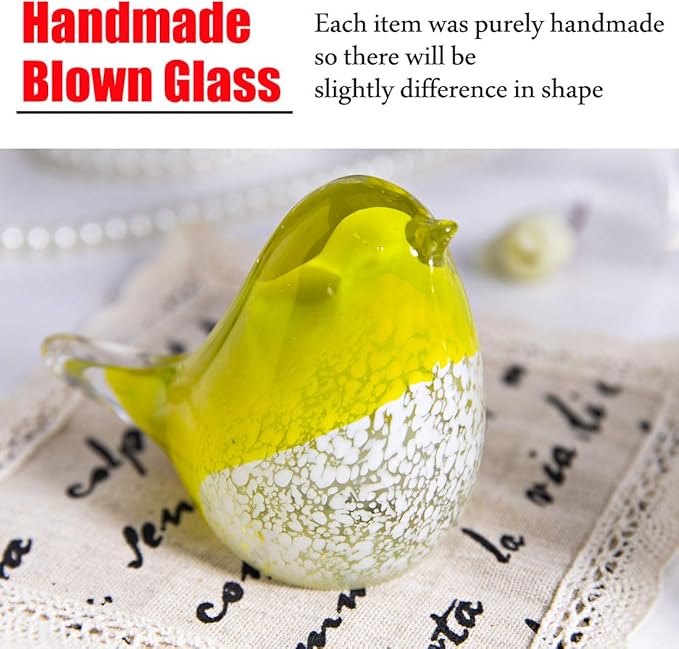 QFkris Qf Handmade Bird Blown Glass Figurine Gift for Christmas, Birthday Home Decor Yellow Paper Weight