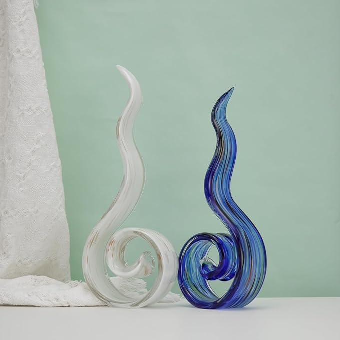 11.4" Tall Hand-Blown Glass Sculpture Murano-Style Sculpture Art Ornament Statue Figurines Home Decor Accent Piece Coastal Ocean Nautical Home Decor,Shelf,TV Stand,Tabletop Centerpieces,Wonderful Gift
