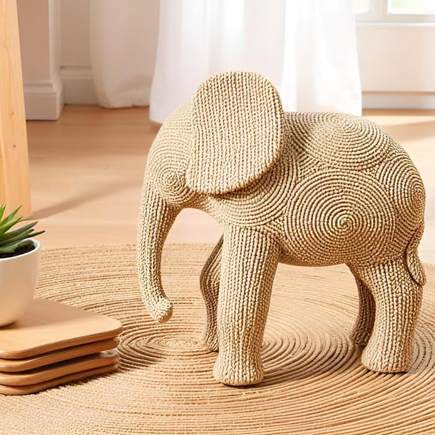 9-inch Beige Resin Elephant Statue - Small Home Decor Sculpture for Shelf, Dresser & Table Centerpiece, Classic Elephant Figurine for Living Room & Bedroom