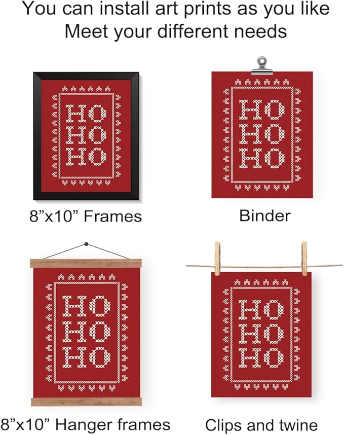 Wheatwin Christmas Wall Art Prints Set of 4, Trendy North Pole Wall Posters Aesthetic, Happy Holidays Winter Xmas Decor for Farmhouse Living Room Bedroom, 8x10 (Unframed)