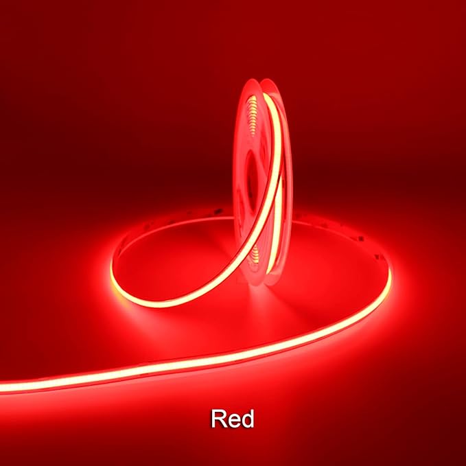 12V Red LED Strip Light COB Rope Lights, 480LEDs/m 8mm Width 16.4FT/5M CRI>90, High Bright Linear LED Tape for Bedroom Party Wedding DIY Lighting (DC12V, Without Power Supply)