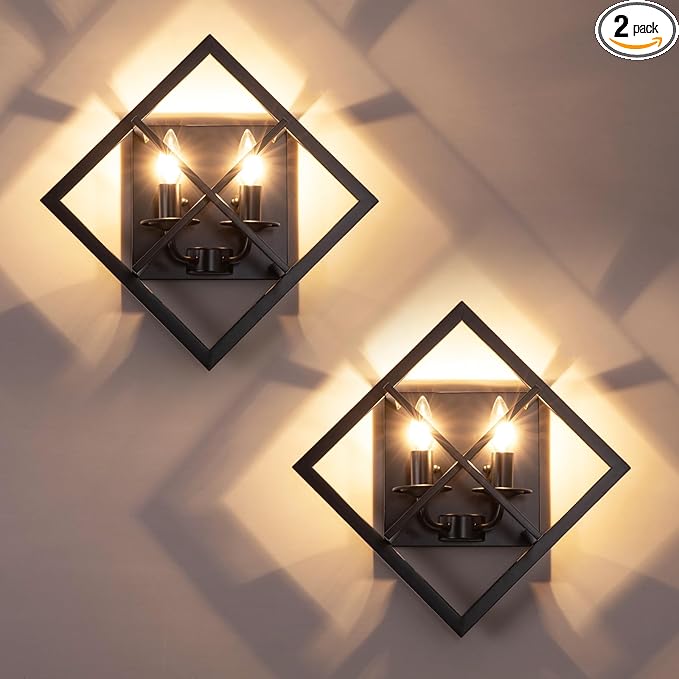 Farmhouse Wall Sconce,Set of 2 Rustic Wall Sconces Indoor Wall Light Fixtures 17.8in for Stairway, Living Room, Bedroom, Bathroom (2 Light,E12 Base, No Bulbs)