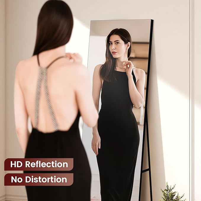 Kosmonia 56x18 Frameless Full Length Silver Coating Mirror w/Distortion Free, HD Reflection &Anti Desilvering, Tempered Glass & Shatter Proof Film Doubling Safety, Easy Setup w/Stand, Wall/Standing