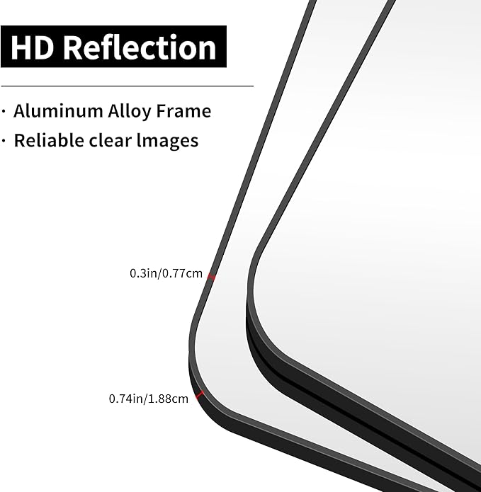 Bathroom Mirror, 60 x 30 inch Black Rectangle Wall Mirror, Metal Frame Rounded Corner Vanity Mirror, Large Wall Mounted Mirrors for Over Sink Bedroom Living Room Horizontal Or Vertical Mounting