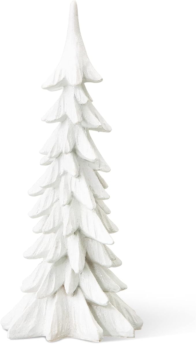 glitzhome Hand-Painted Resin Christmas Tree Tabletop Xmas Holiday Centerpiece Decoration, 14.75" H, White