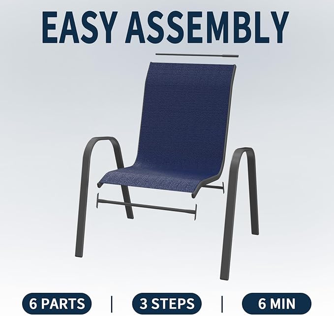 Amopatio Patio Chairs Set of 8, Outdoor Stackable Dining Chairs for All Weather, Breathable Garden Outdoor Furniture for Backyard Deck, Navy Blue