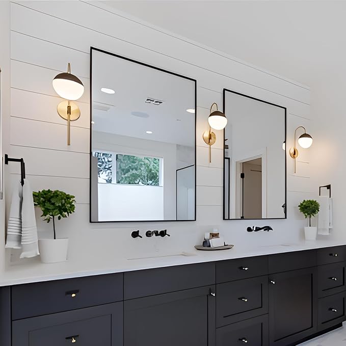 Rectangle Wall Mirror 30x48, Black Bathroom Mirror 30 x 48 inch, Metal Framed Wall Mirror, Large Vanity Mirror 30 by 48, Modern Wall Mounted Mirrors for Hallway, Livingroom, Bedroom