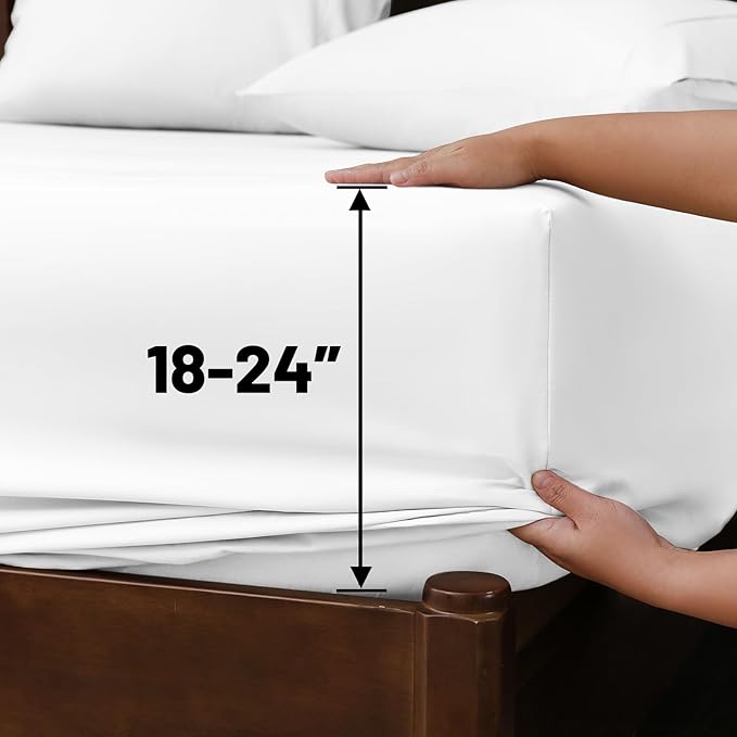 Extra Deep Pocket King Sheets 18-24 Inch 100% Egyptian Cotton 1000 Thread Count Sateen Weave Soft Breathable 4 Pieces(King,White)