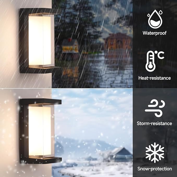 Exterior Lighting Fixtures,15%-100% Dimmable,3CCT 3000K/4000K/6500K,2160LM Aluminum Outdoor Modern Wall Lights,10.23 Inch Exterior Wall Lanterns,24W Matte Black Indoor Wall Sconces Art Lights 2 Pack