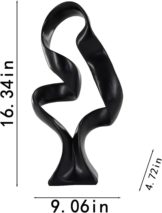 15" Modern Abstract Ribbon Decorative Sculpture, Knot Sculptures,Home Decor,Coffee Table Statues,Dining Living Room Desk Decor(Black)
