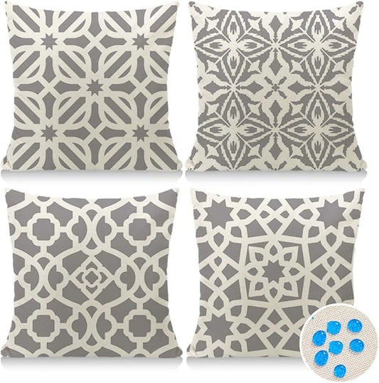 Cirzone Outdoor Pillow Covers 18x18 Set of 4 Morden Grey and White Geometric Patterns Waterproof Throw Outdoor Pillows Boho Decorations for Funiture Patio Garden Home