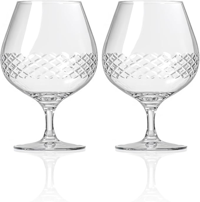 Rolf Glass Diamond Brandy Snifter | 22.5oz Cognac Glass | Lead-Free, Diamond-Wheel Engraved | Designed and engraved in the USA | Etched Crystal Glassware for Brandy, Cognac, Aged Spirits | Set of 2
