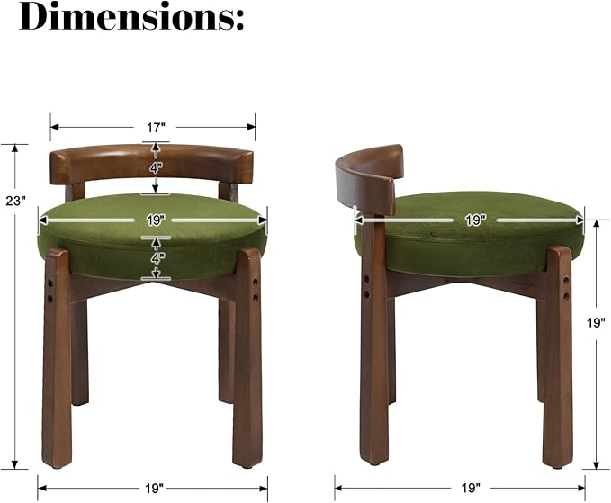 DUOMAY Modern Velvet Vanity Stool, Upholstered Low Back Ottoman with Solid Wood Legs Cute Round Footrest Makeup Stool Dressing Seat for Living Room Bedroom, Green