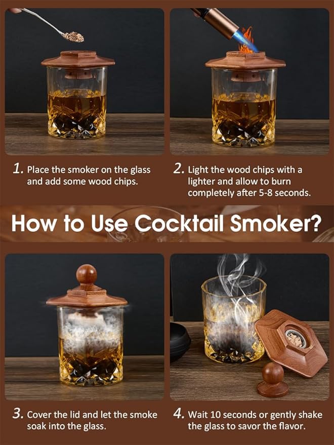 23Pcs Whiskey Smoker Kit with Torch-12 Wood Chips, Ice Ball Mold, Cocktail Smoker Infuser Kit, Old Fashioned Drink Smoker Kit, Birthday Bourbon Whiskey Gifts for Men,Husband,Dad,Him
