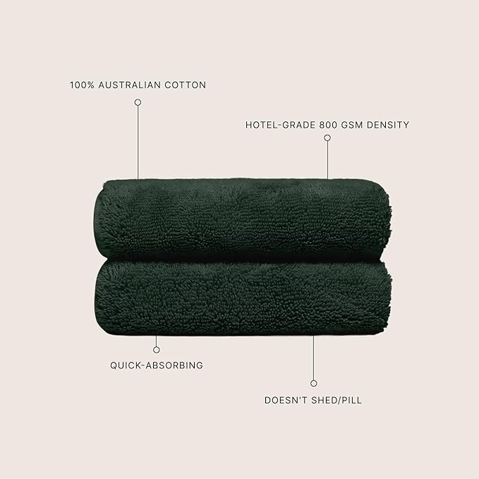 Italic Ultraplush 100% Australian Cotton Hand Towels - Set of 2 Luxury Hand Towels, Ultra Soft and Highly Absorbent 800GSM for Bathroom,Shower, Hotel, and Spa (Deep Forest)