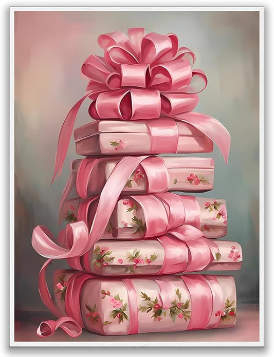 Pink Christmas Wall Art Pink Vintage Christmas Presents Canvas Print posters Retro Shabby Chic Christmas Printables Winter Home Decor 11x14 Unframed