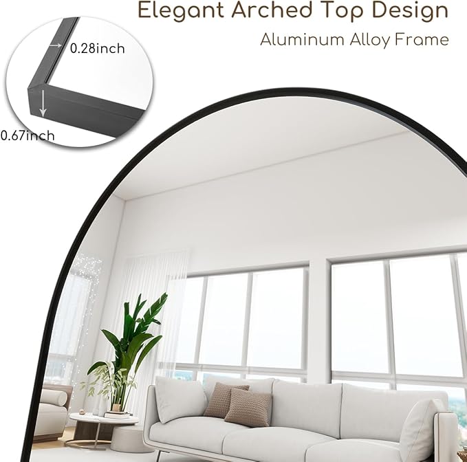 Degfig Arched Full Length Mirror, 64"X20" Floor Length Mirror with Aluminum Alloy Frame, Full Body Mirrors with Stand, Hanging or Leaning Mirrors for Living Room, Bedroom, Black