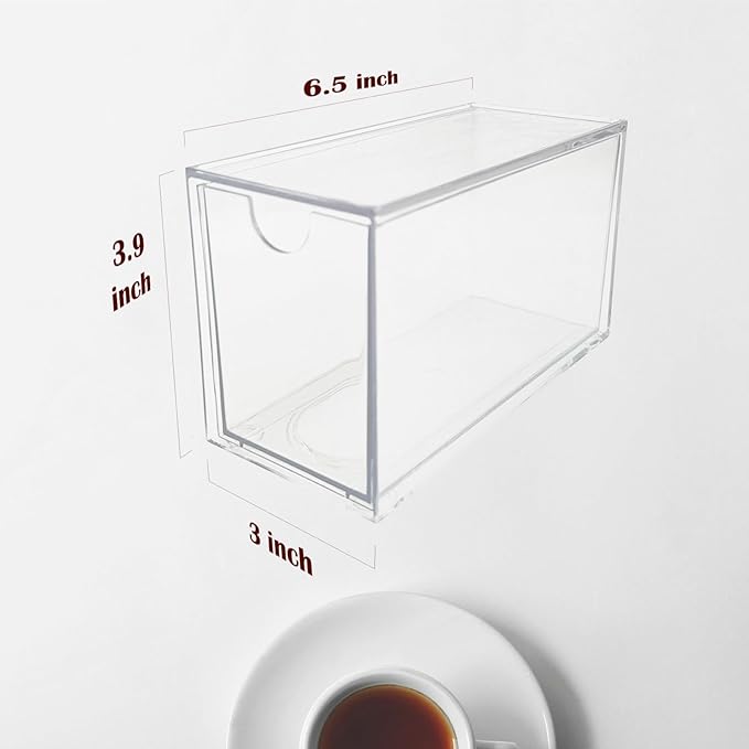 6-Pack Tea Bag Drawers Organizer - 6 Clear Plastic Drawer Tea Bag Holder; Stackable & Portable; Wider Size; Well-Organized Storage for Tea Bags Storage Chests;High Volume