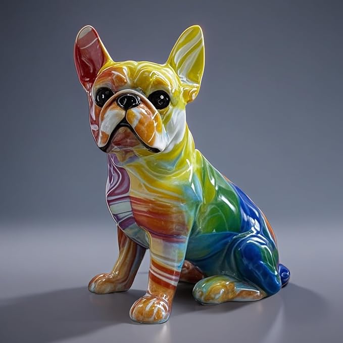 FUNSXBUG Colorful Art French Bulldog Statue Dog Figurines Sculpture Collectibles Home Office Desktop Decor Outdoor Garden Display Decoration Resin (Colour 4)