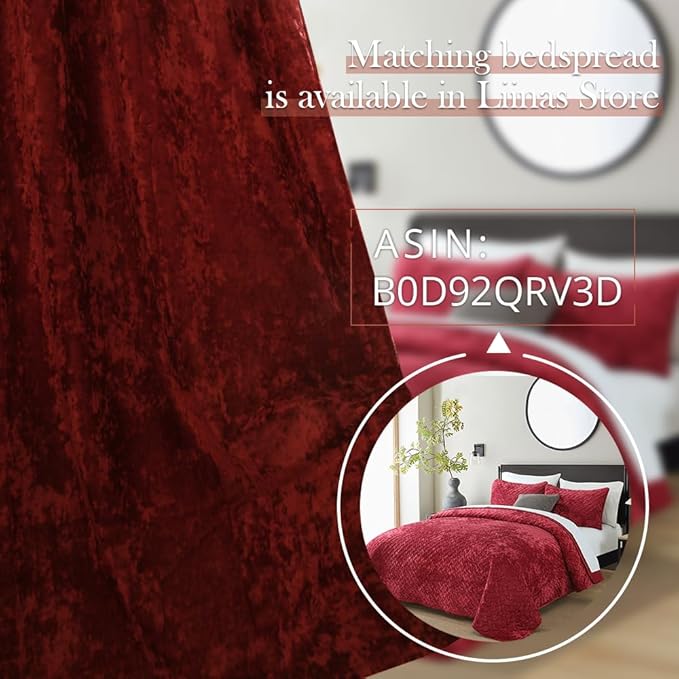 Liinas Velvet Blackout Curtains Soft Luxury 2 Panels Curtains for Bedroom Nursery Patio Doors Rod Pocket Back Tab Drapes Curtains for Living Room,52 by 108 Inch, Burgundy