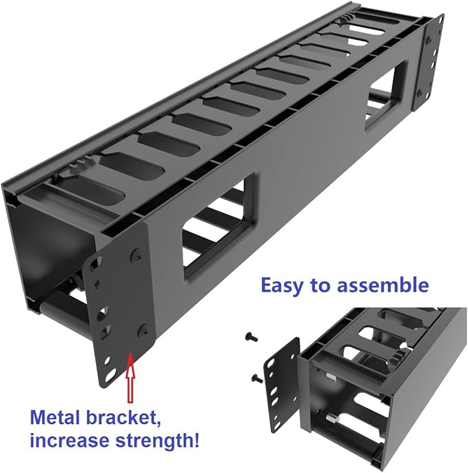 2 Pack of 2U Plastic Cable Management Organizer 12 Slots Horizontal 19" Rack Mount Cable Manager Disassembled
