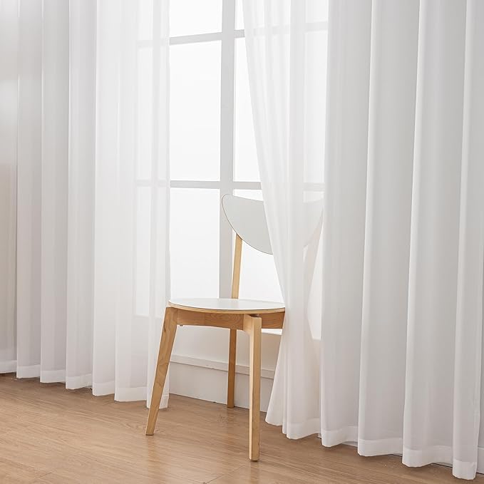Off White Sheer Curtains Pinch Pleat Curtains 108 Inches Long 1 Panel Elegant Light Filtering Pinch Pleated Drapes White Curtain for Living Room Sliding Glass Door, W60 x L108