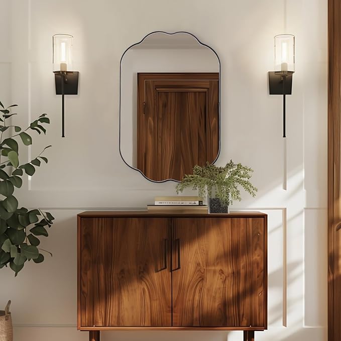 ANDY STAR Scalloped Bathroom Mirror, 24x36 Inch Matte Black Vanity Mirror in Stainless Steel Metal Frame, Unique Oval Mirror with Modern Curved Edge Design, Ideal for Bathroom, Bedroom, Entryway
