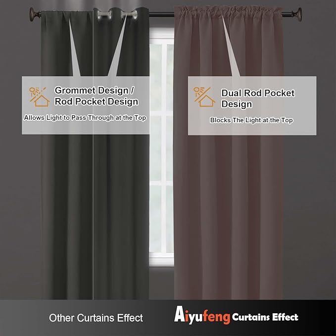 Aiyufeng Blush Short Blackout Curtains for Bedroom 45 Inches Long 2 Panels Set, Solid Thermal Insulated, Energy Saving Window Treatment Curtains Blackout Drapes, W40 x L45 Inch, Blush