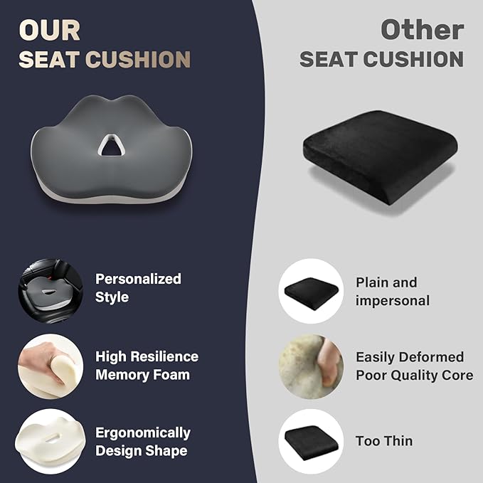Coverado Car Seat Cushion with Memory Foam, Ergonomic Driving Seat Cushion for Sciatica, Tailbone, Back Pain Relief, Premium Non-Slip Washable Cushion for Car, Driver, Office, Wheelchair